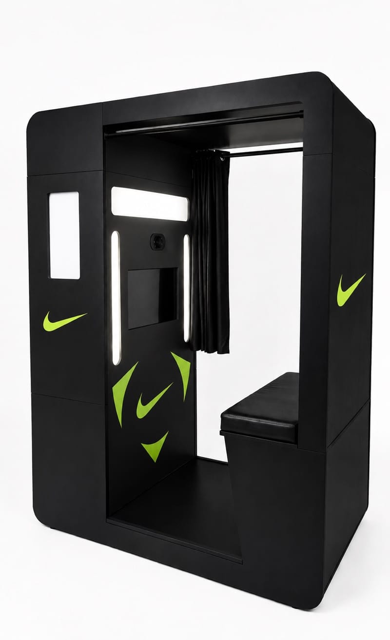 Enclosed photo booth with custom Nike wrap