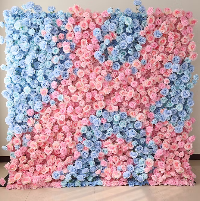 pink and blue flower wall rental